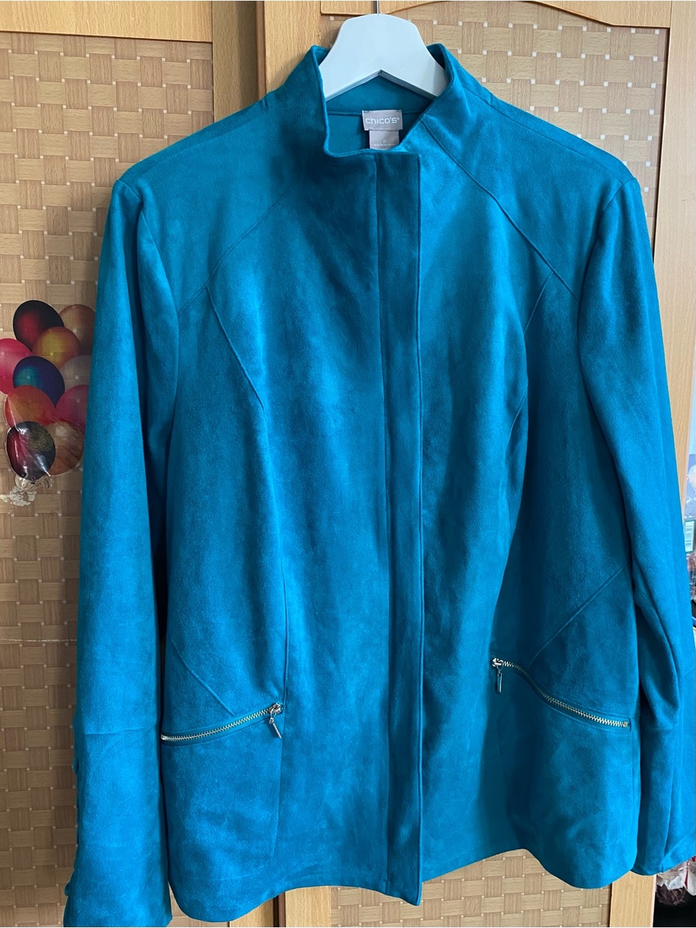Chico's Teal Suede Zip-Front Jacket